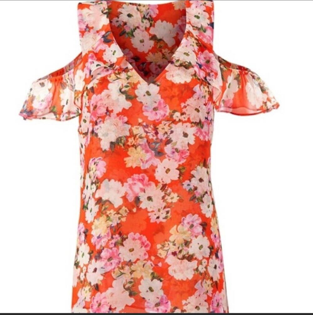 Cabi 5352 lush flowers cold shoulder top size M EUC